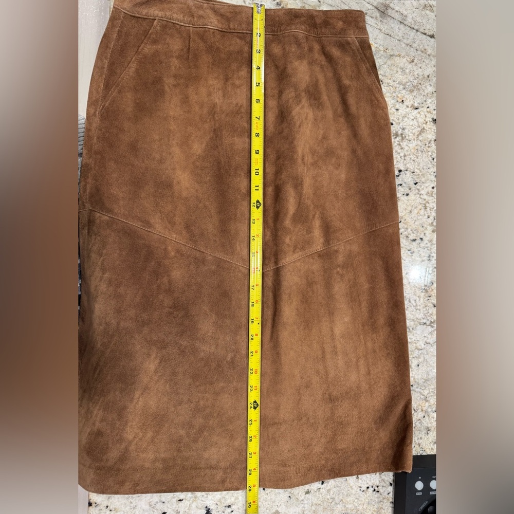 Suede Leather Midi Skirt-Orvis, Rich Brown - Picture 2 of 4